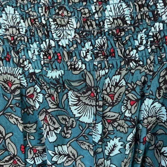 Band of the Free Elise Teal Floral Wide Leg Cinched Waist Pants New S - Picture 4 of 8